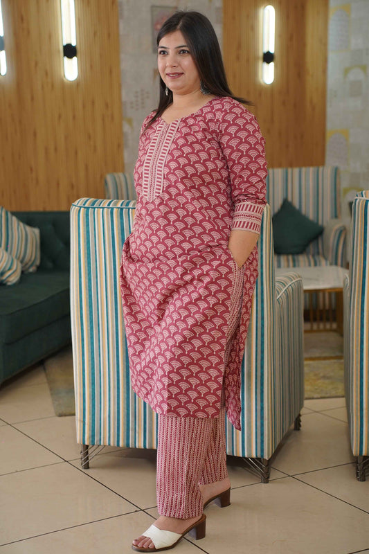 Muted Ruby Block Printed Suit Set