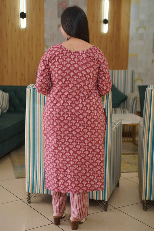 Muted Ruby Block Printed Suit Set