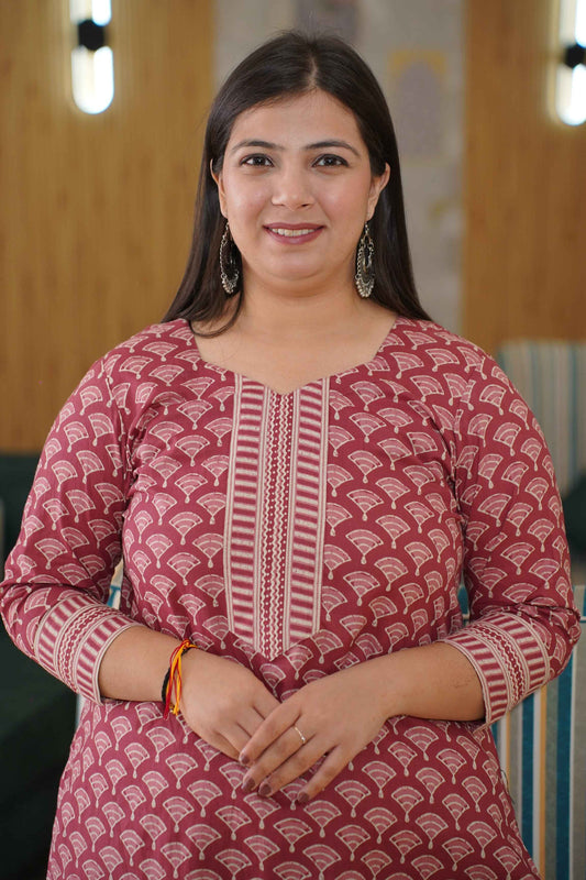 Muted Ruby Block Printed Suit Set