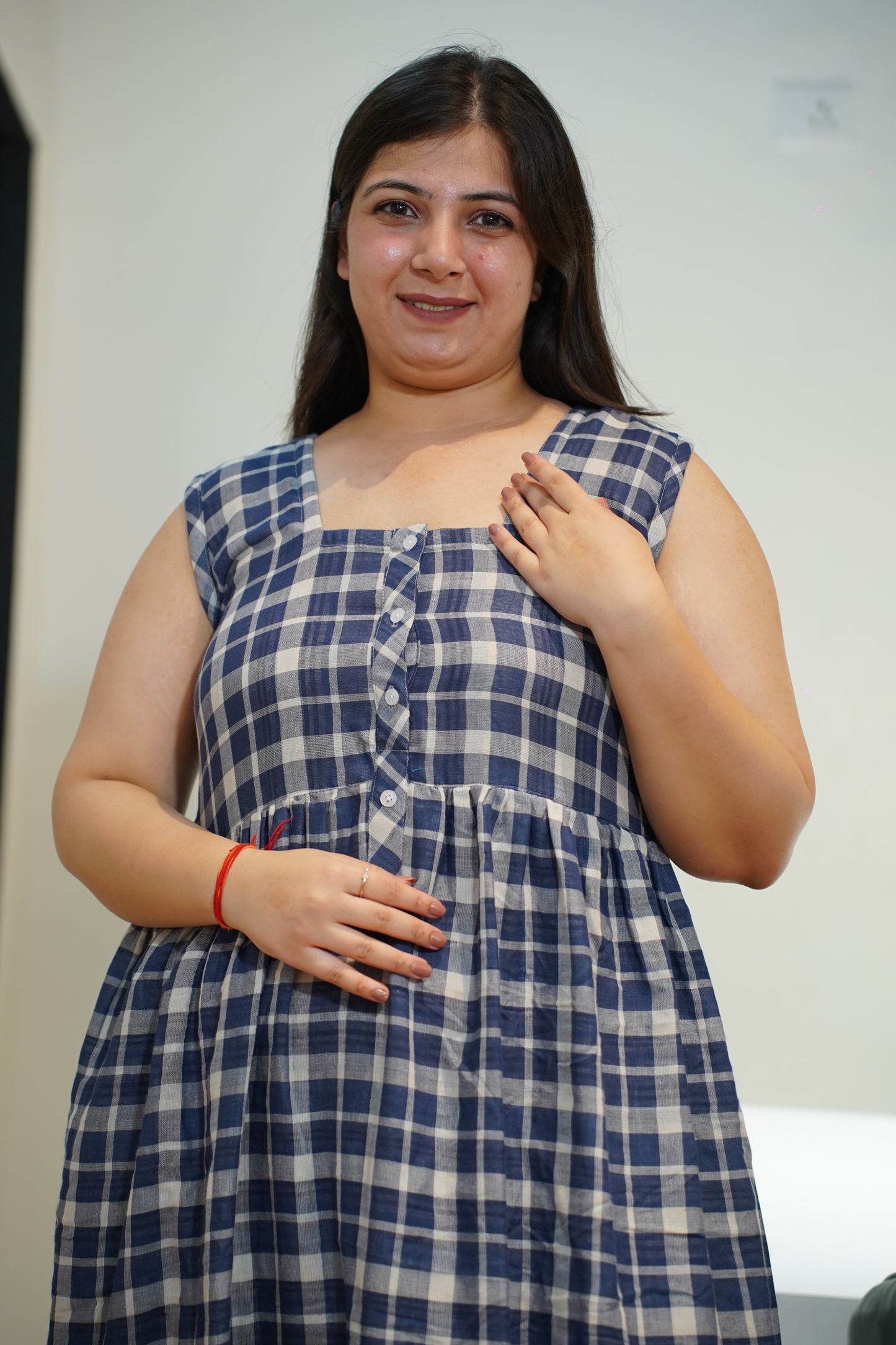 Navy Checked Cotton Night Gown