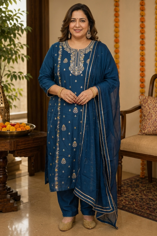 Indira Neel Fancy Chinon Suit