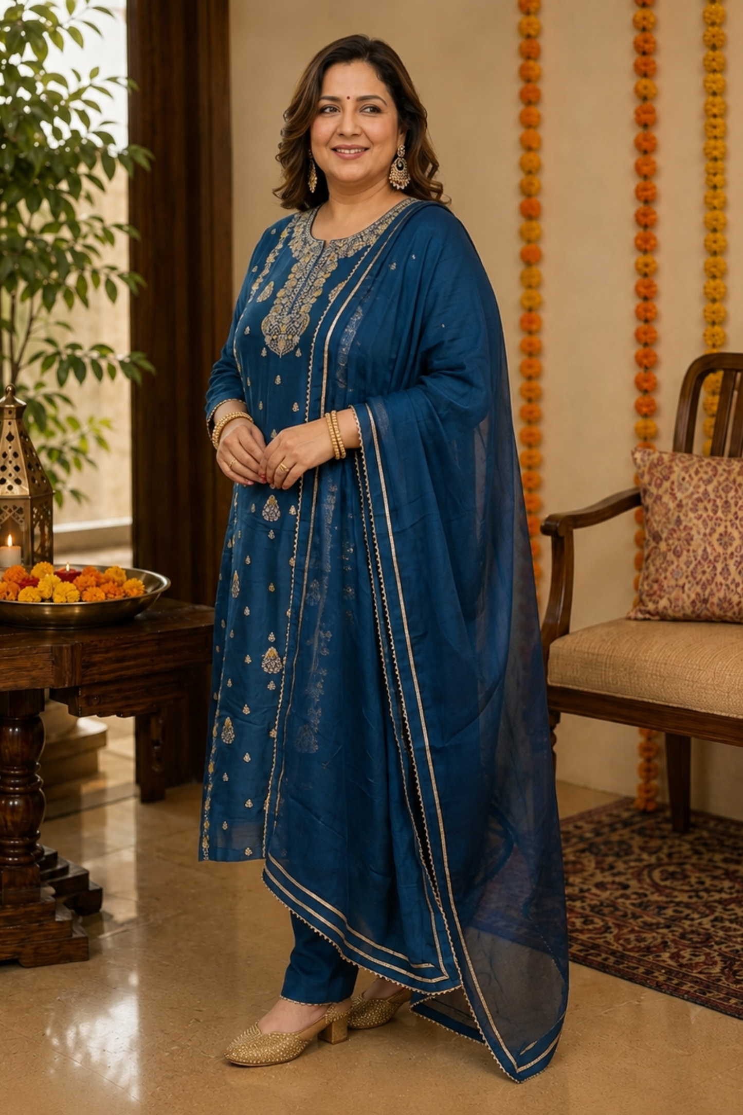 Indira Neel Fancy Chinon Suit