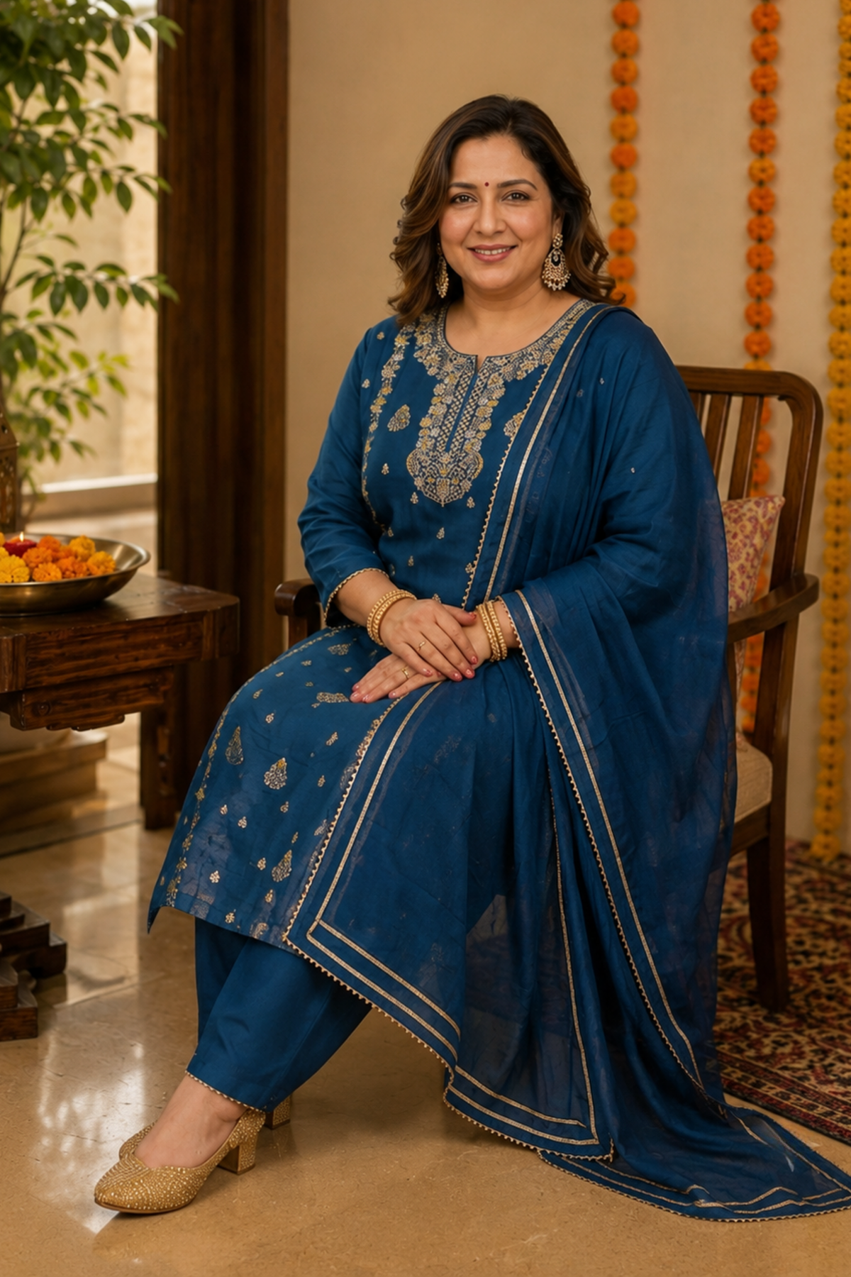 Indira Neel Fancy Chinon Suit