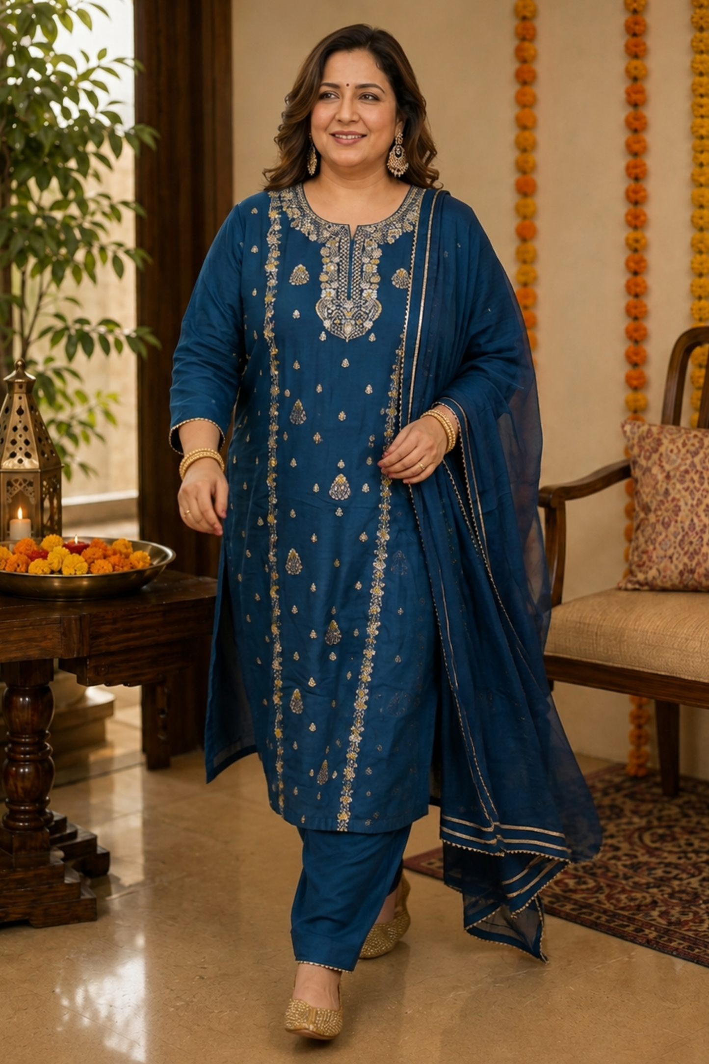 Indira Neel Fancy Chinon Suit