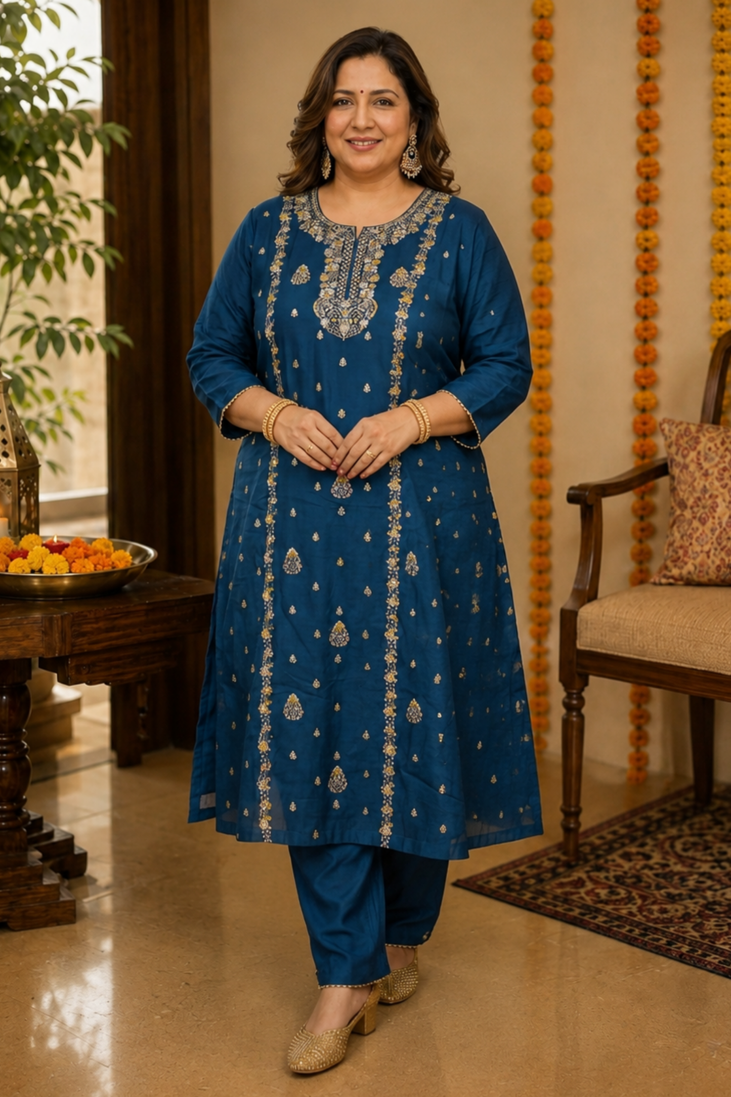 Indira Neel Fancy Chinon Suit