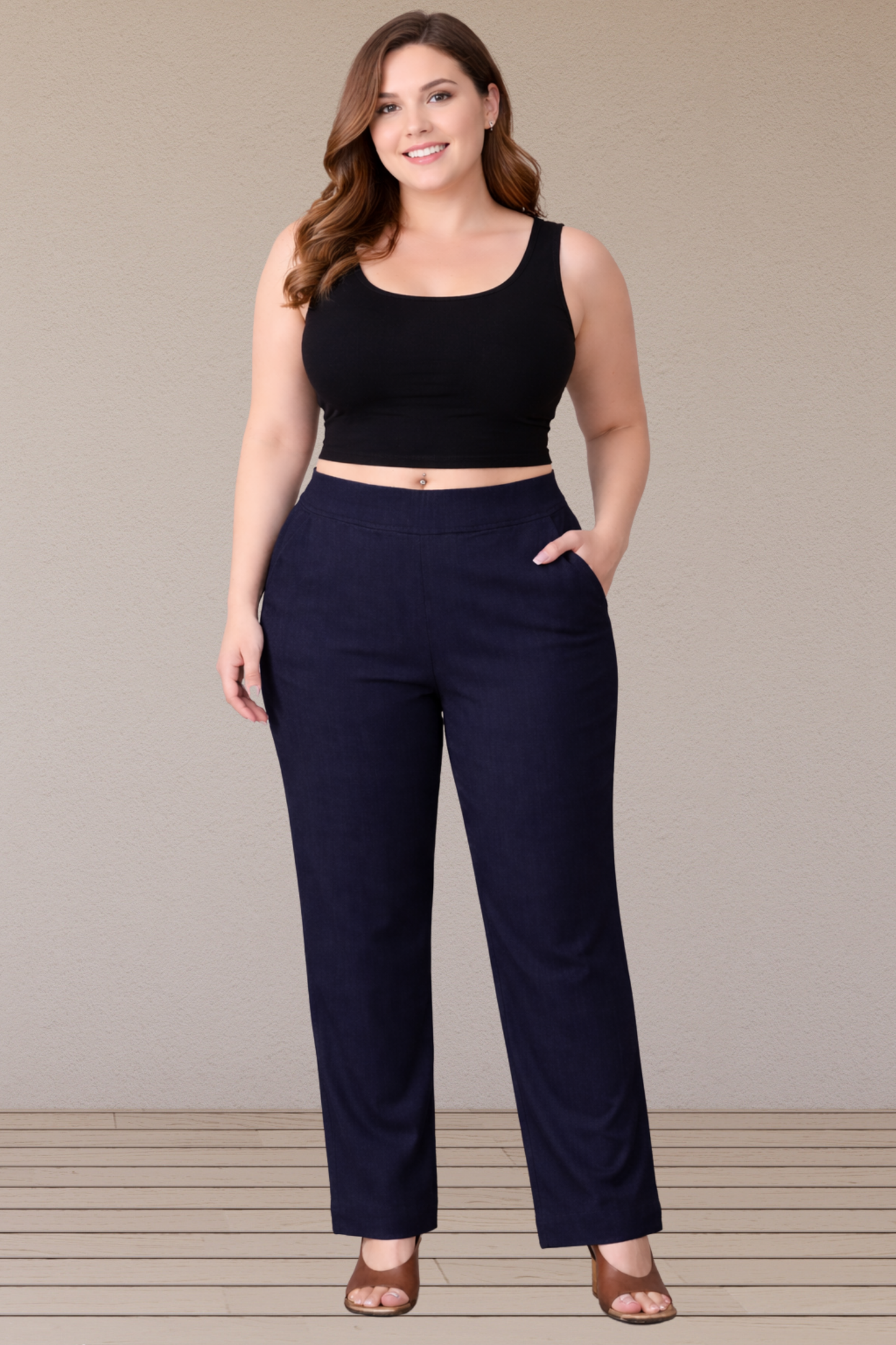 Navy Lycra Slub Pants