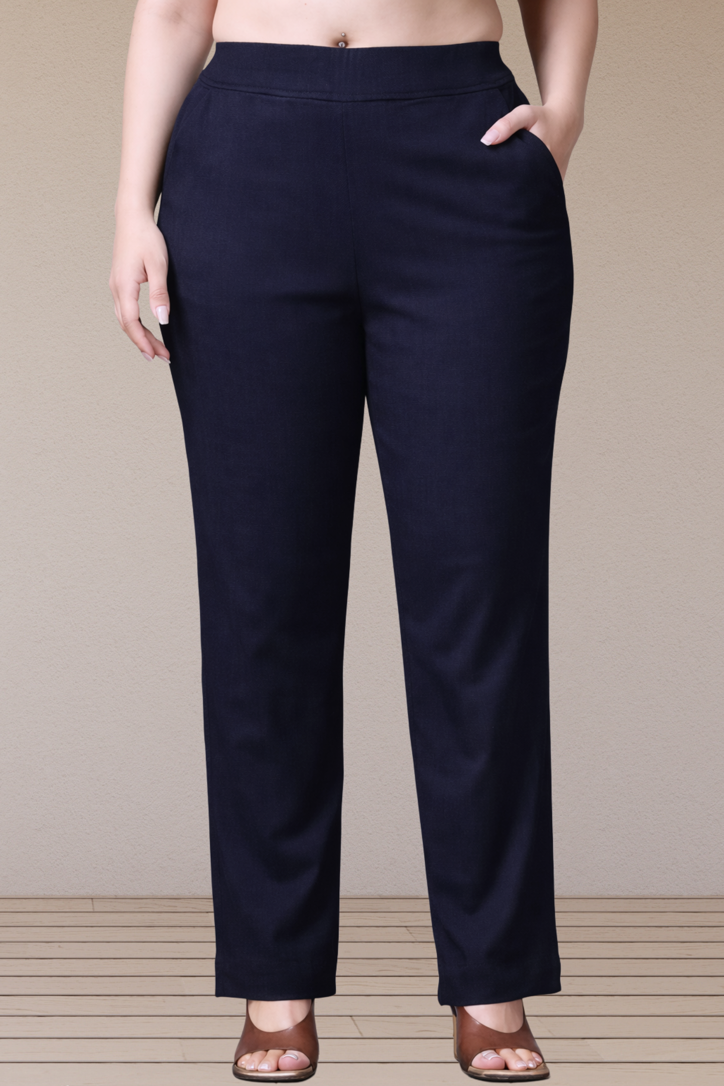 Navy Lycra Slub Pants