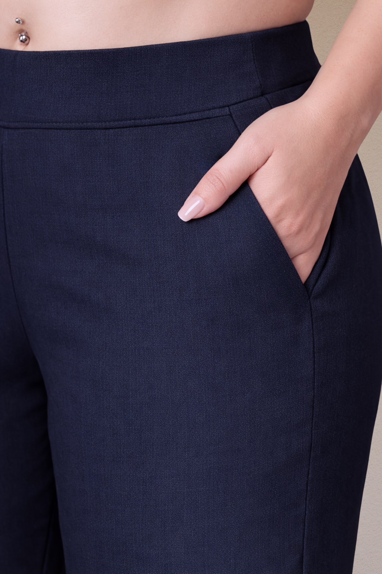 Navy Lycra Slub Pants