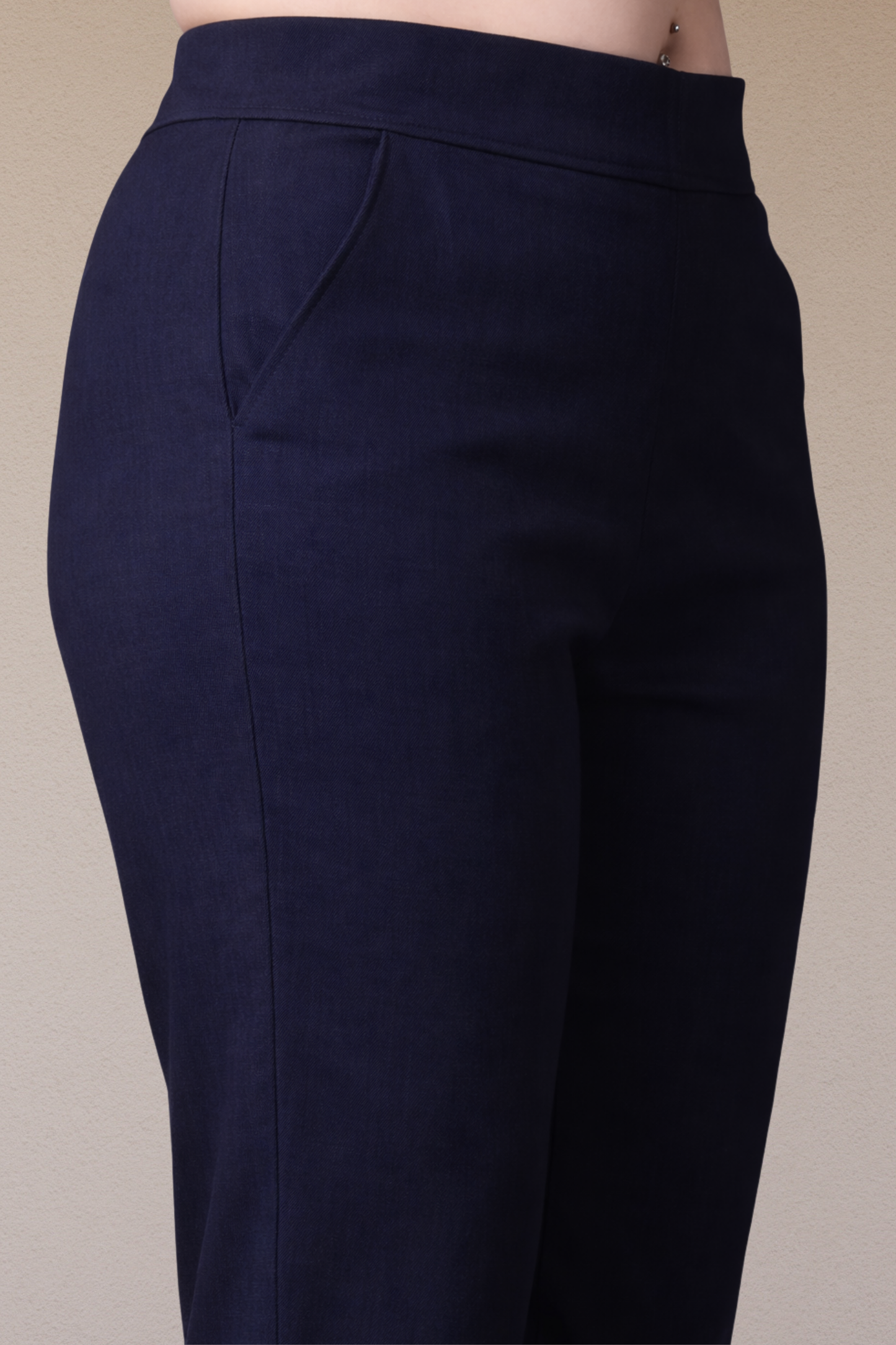 Navy Lycra Slub Pants