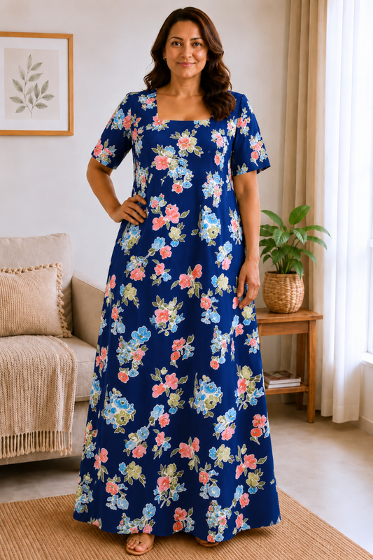 Blue Bouquet Rayon Night Gown