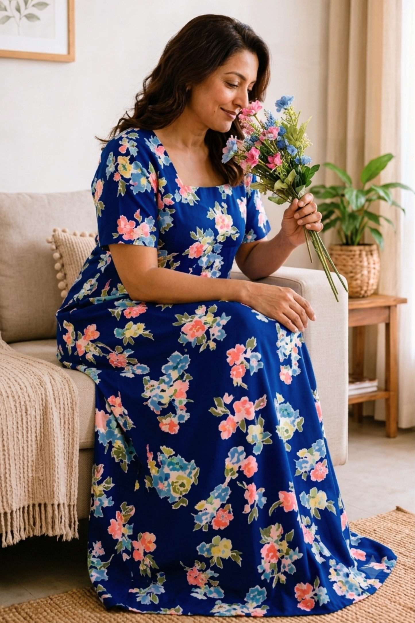 Blue Bouquet Rayon Night Gown