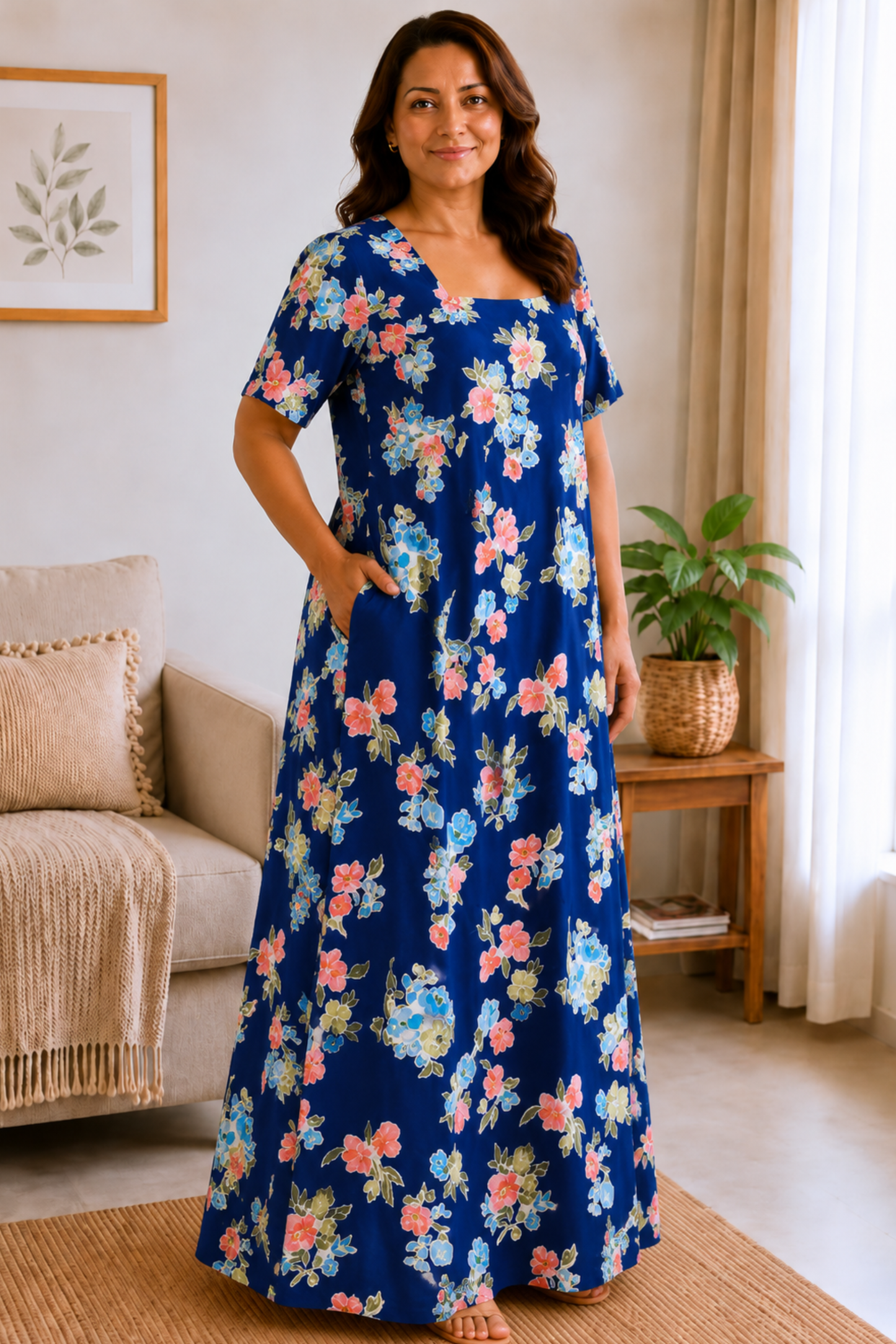 Blue Bouquet Rayon Night Gown