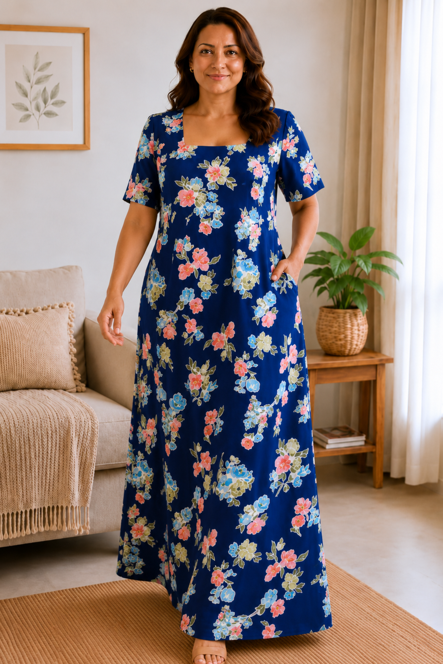 Blue Bouquet Rayon Night Gown