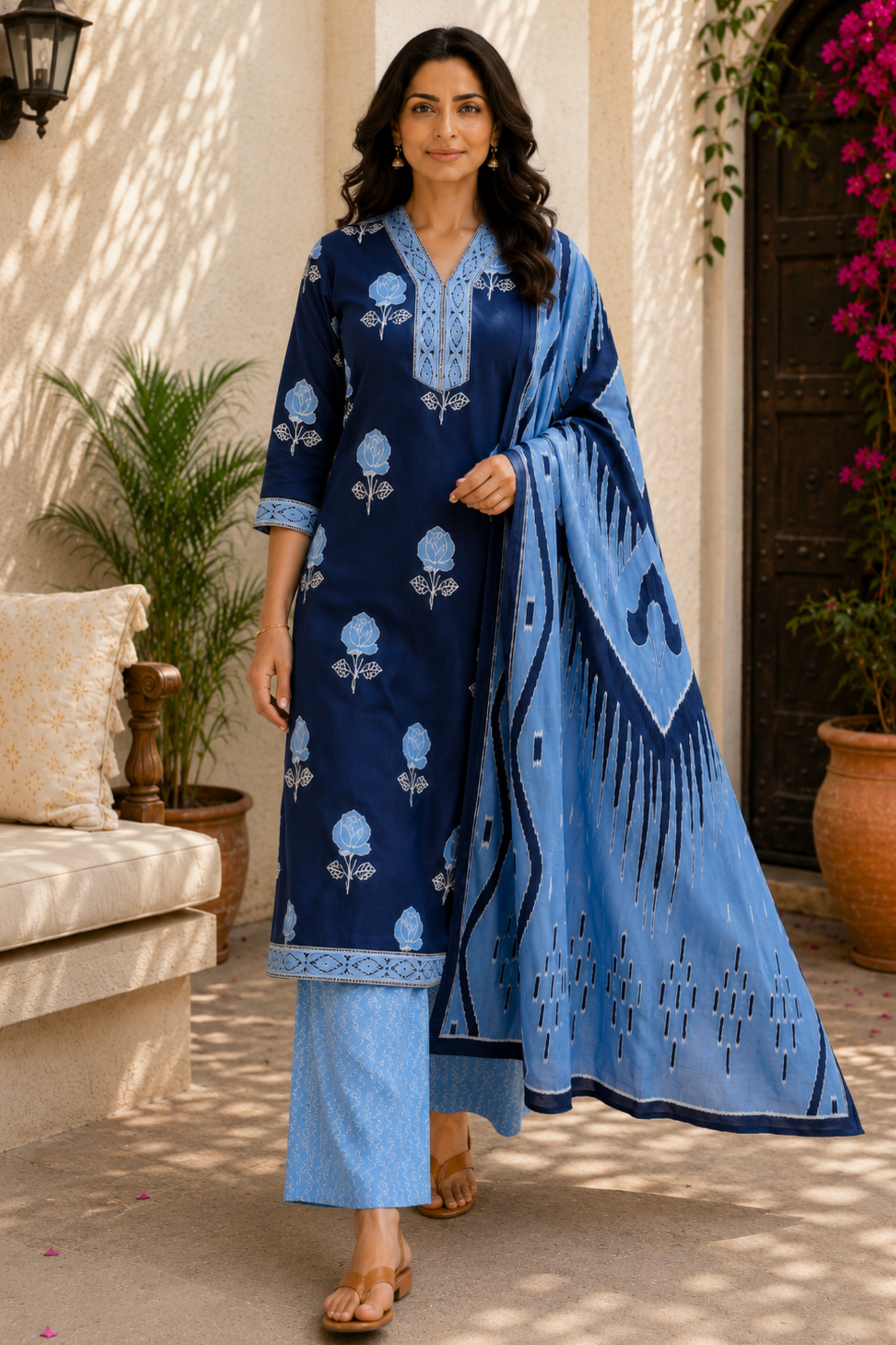 Indigo Poetry Cotton Straight Suit