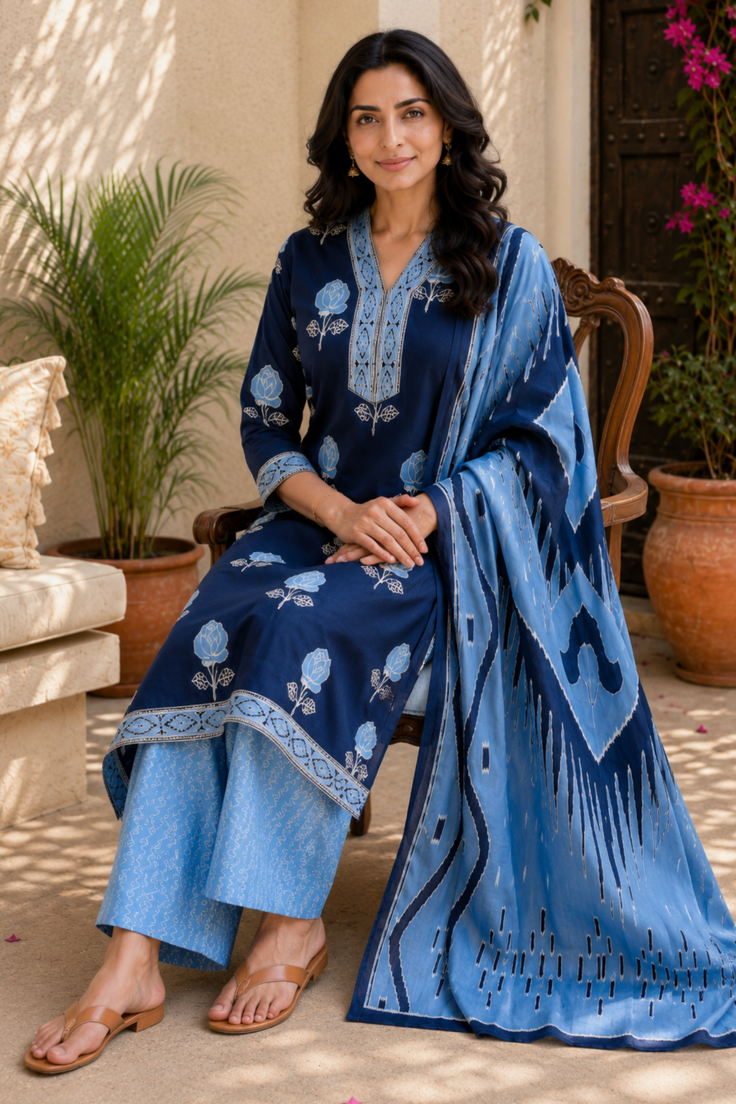 Indigo Poetry Cotton Straight Suit