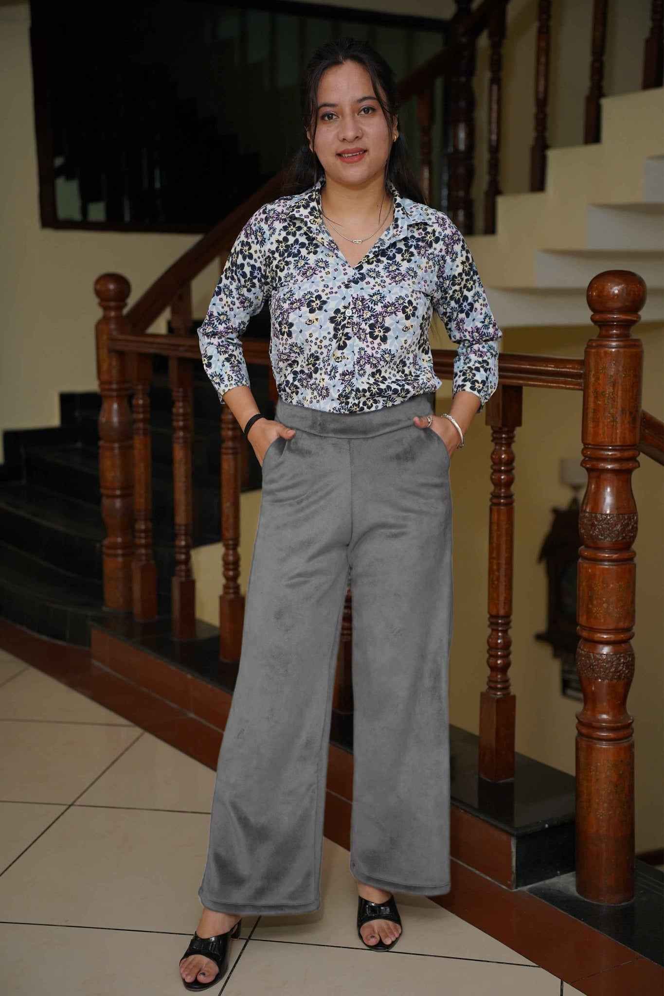 Dark Grey Velvet Fleece Pants