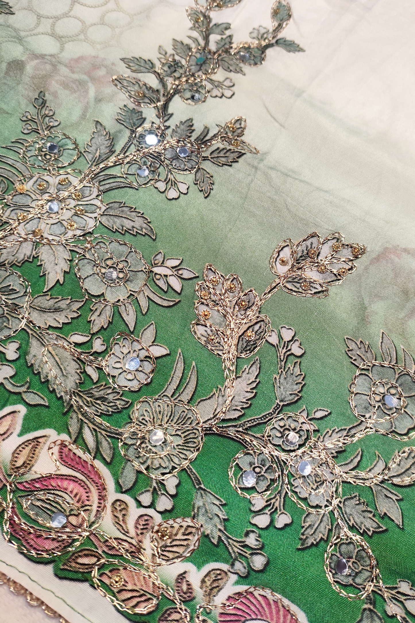 Neelam Ombré Muslin Dress Material with Aari Work