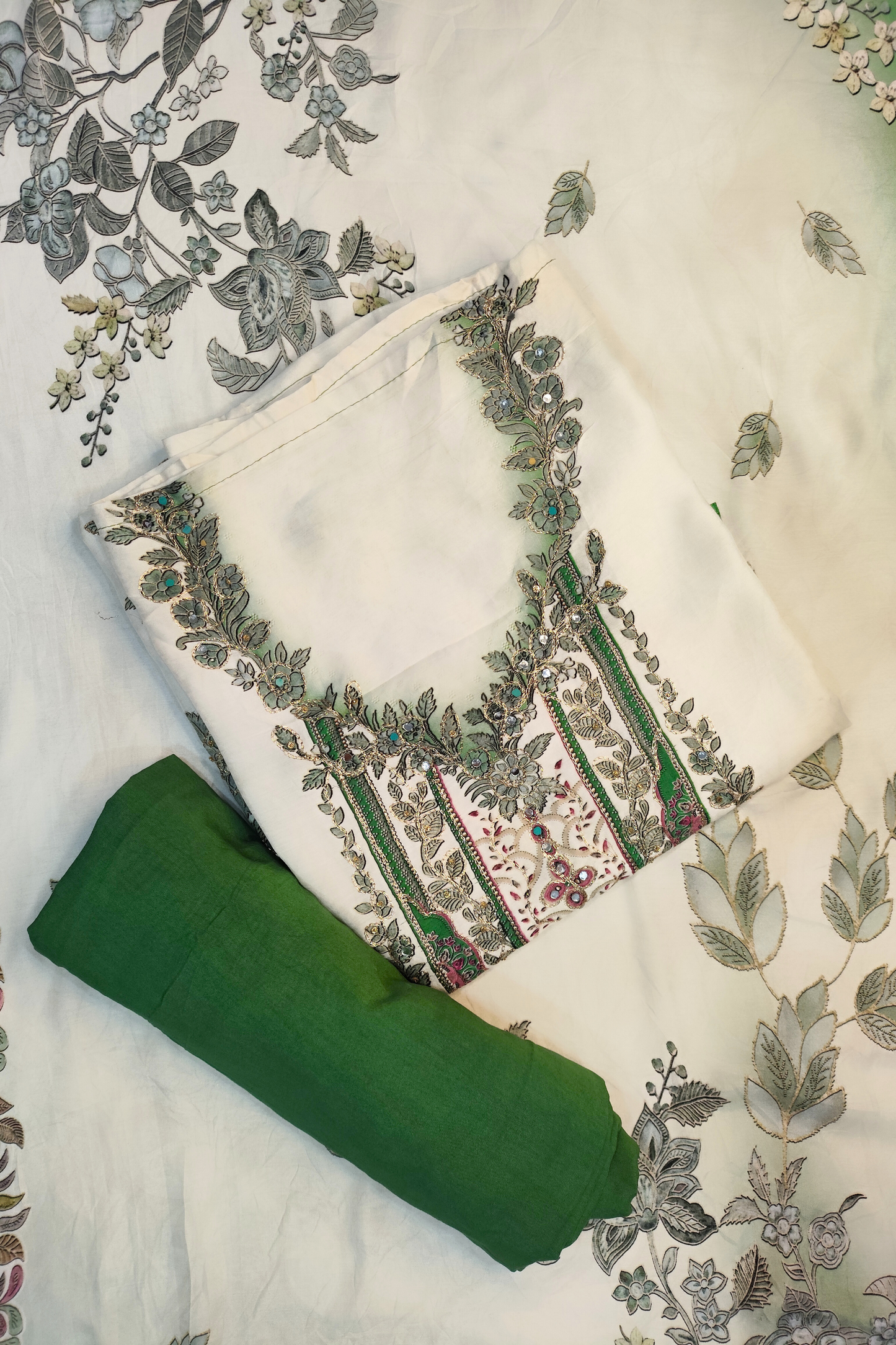 Neelam Ombré Muslin Dress Material with Aari Work