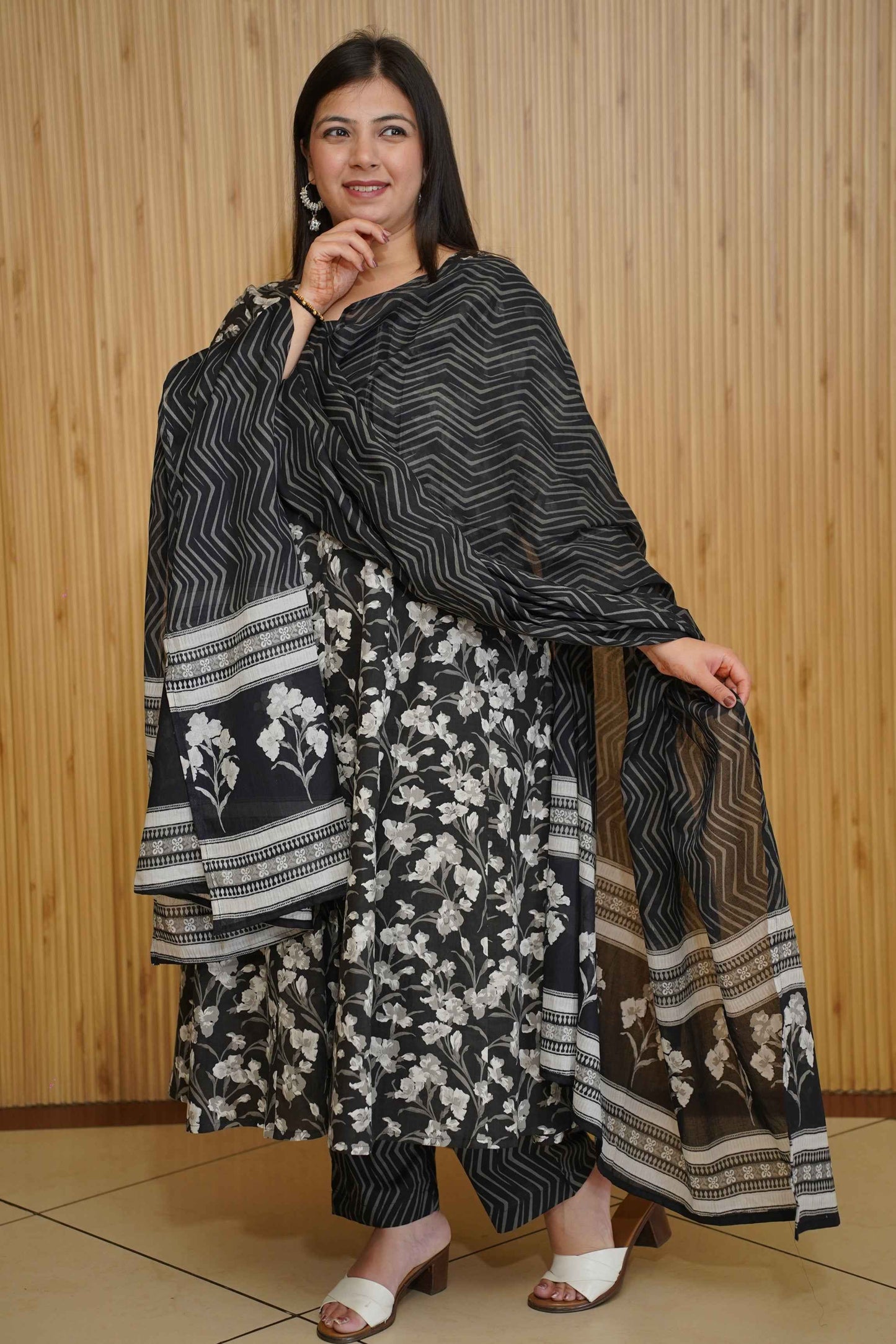 Noir Petals Ajrakh Anarkali Set