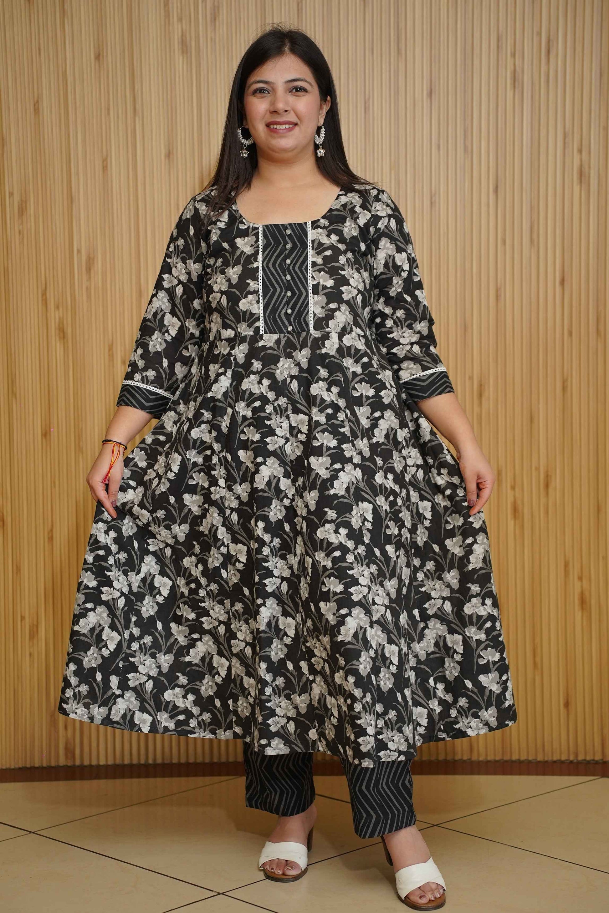 Noir Petals Ajrakh Anarkali Set