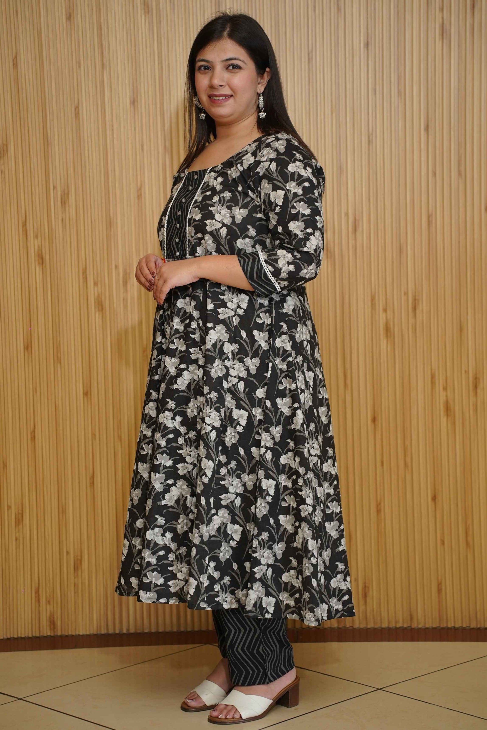 Noir Petals Ajrakh Anarkali Set