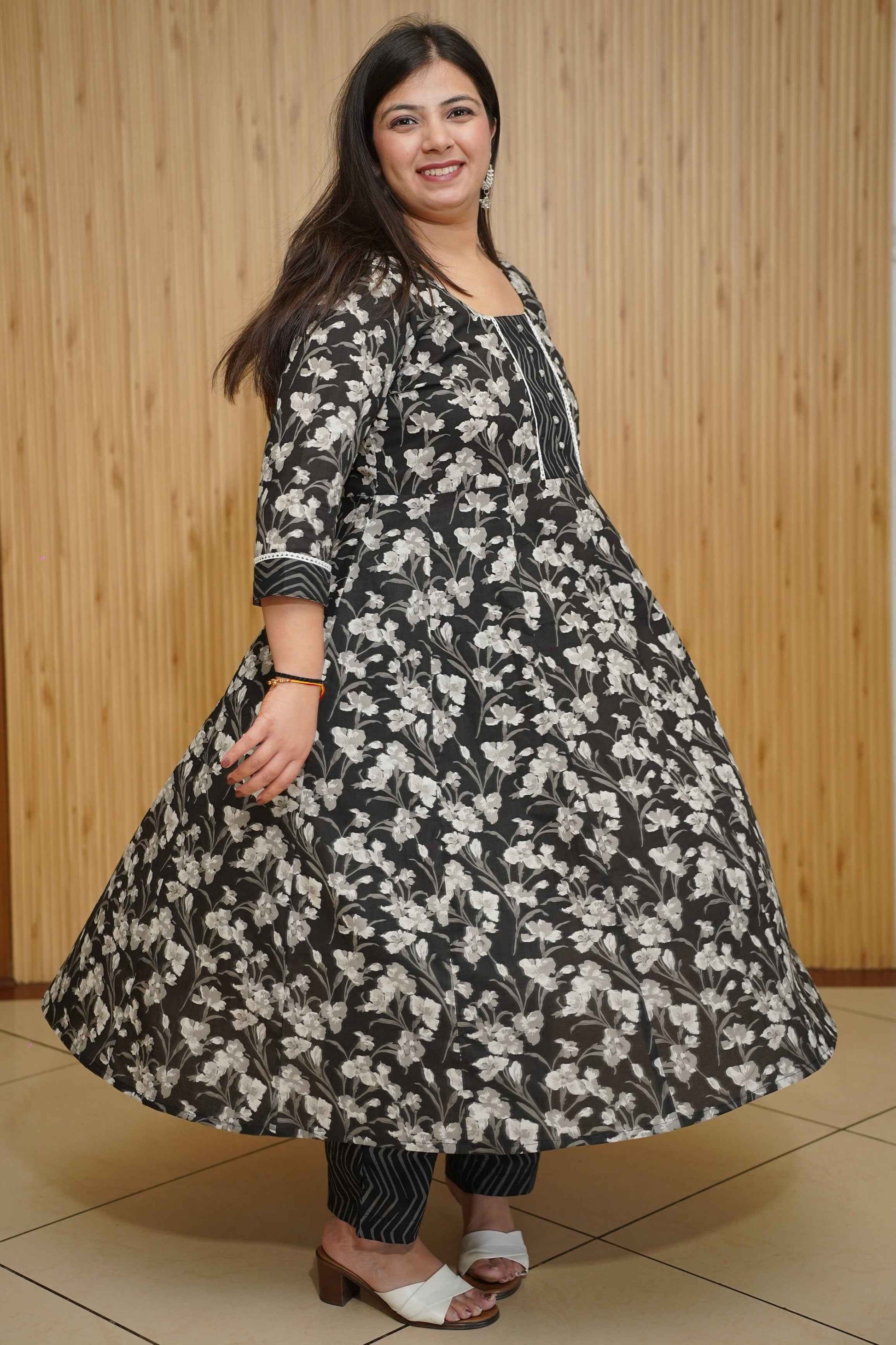Noir Petals Ajrakh Anarkali Set