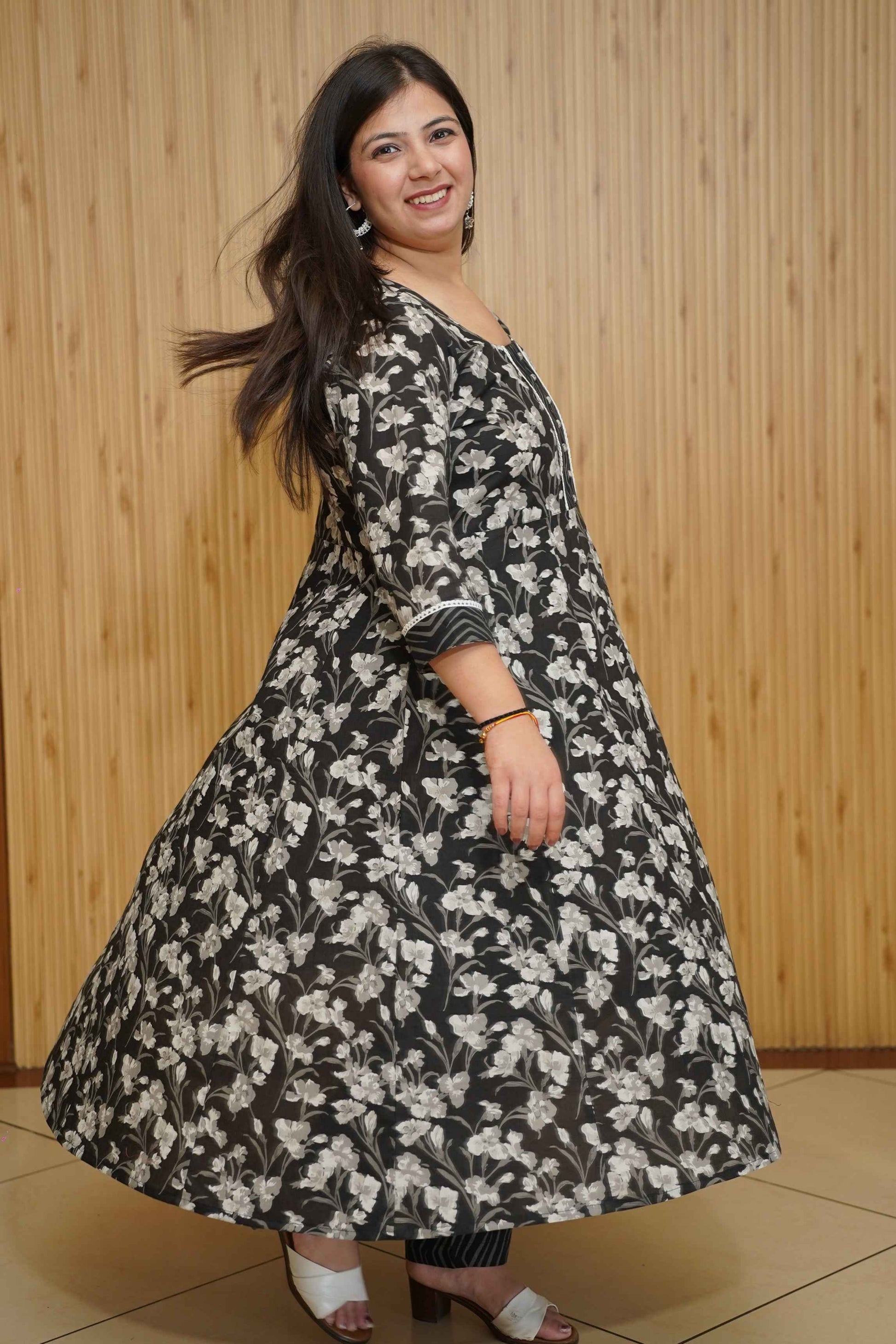 Noir Petals Ajrakh Anarkali Set