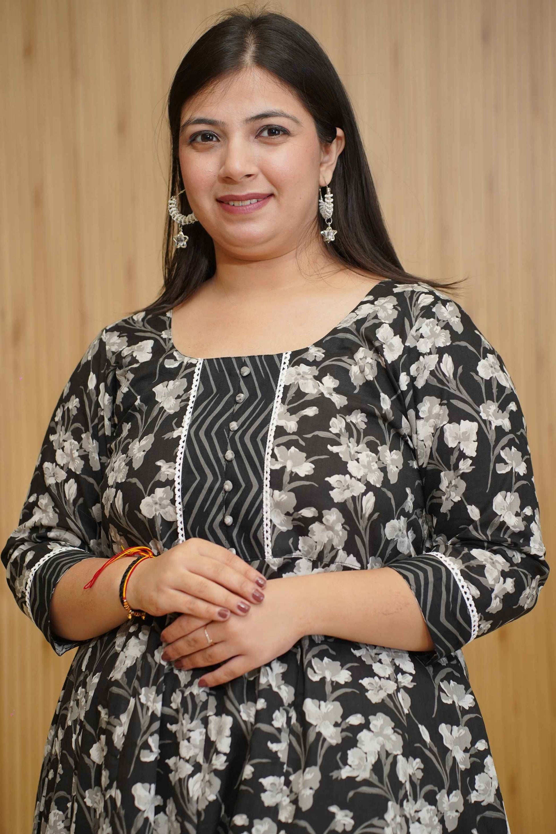 Noir Petals Ajrakh Anarkali Set