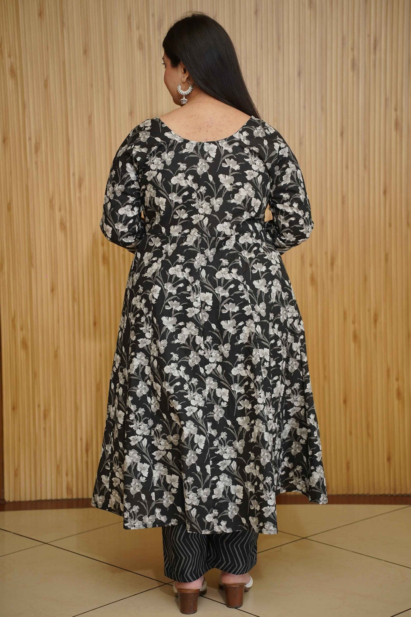 Noir Petals Ajrakh Anarkali Set