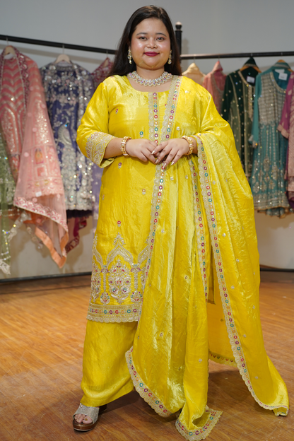 Noor Pallav Suit Set With Zari & Thread Embroidery