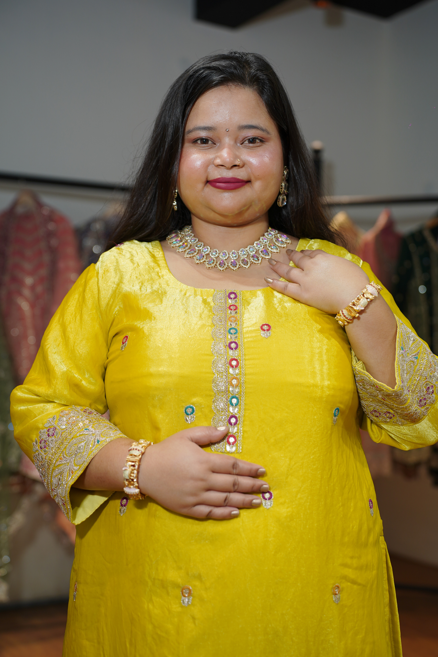 Noor Pallav Suit Set With Zari & Thread Embroidery