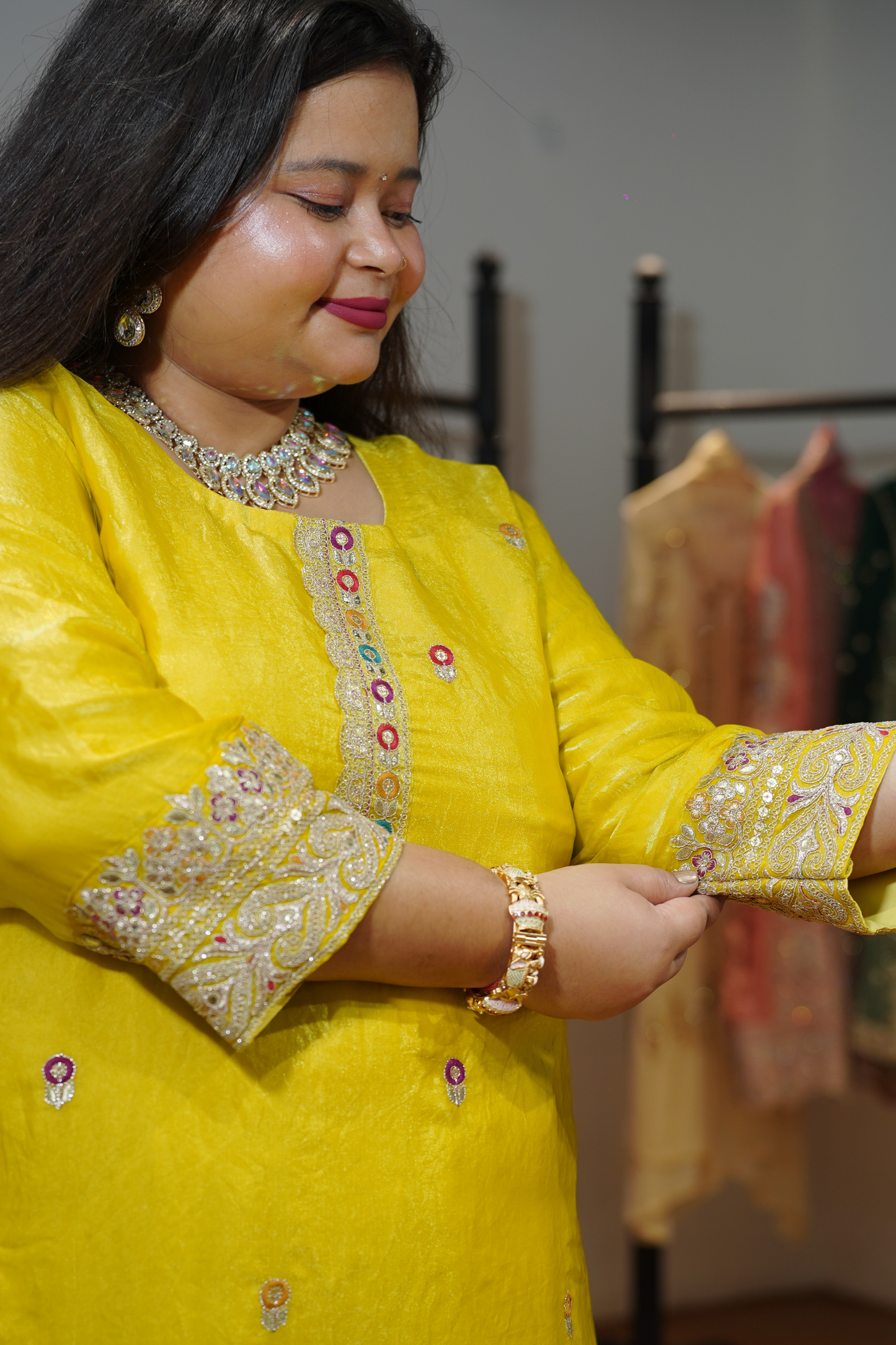 Noor Pallav Suit Set With Zari & Thread Embroidery