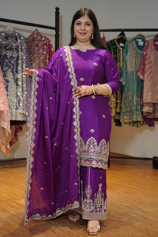 Noorvi Saaj Zari Embroidered Suit With Flared Pants