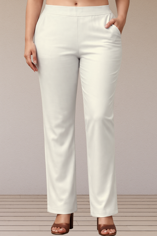 Off White Lycra Slub Pants