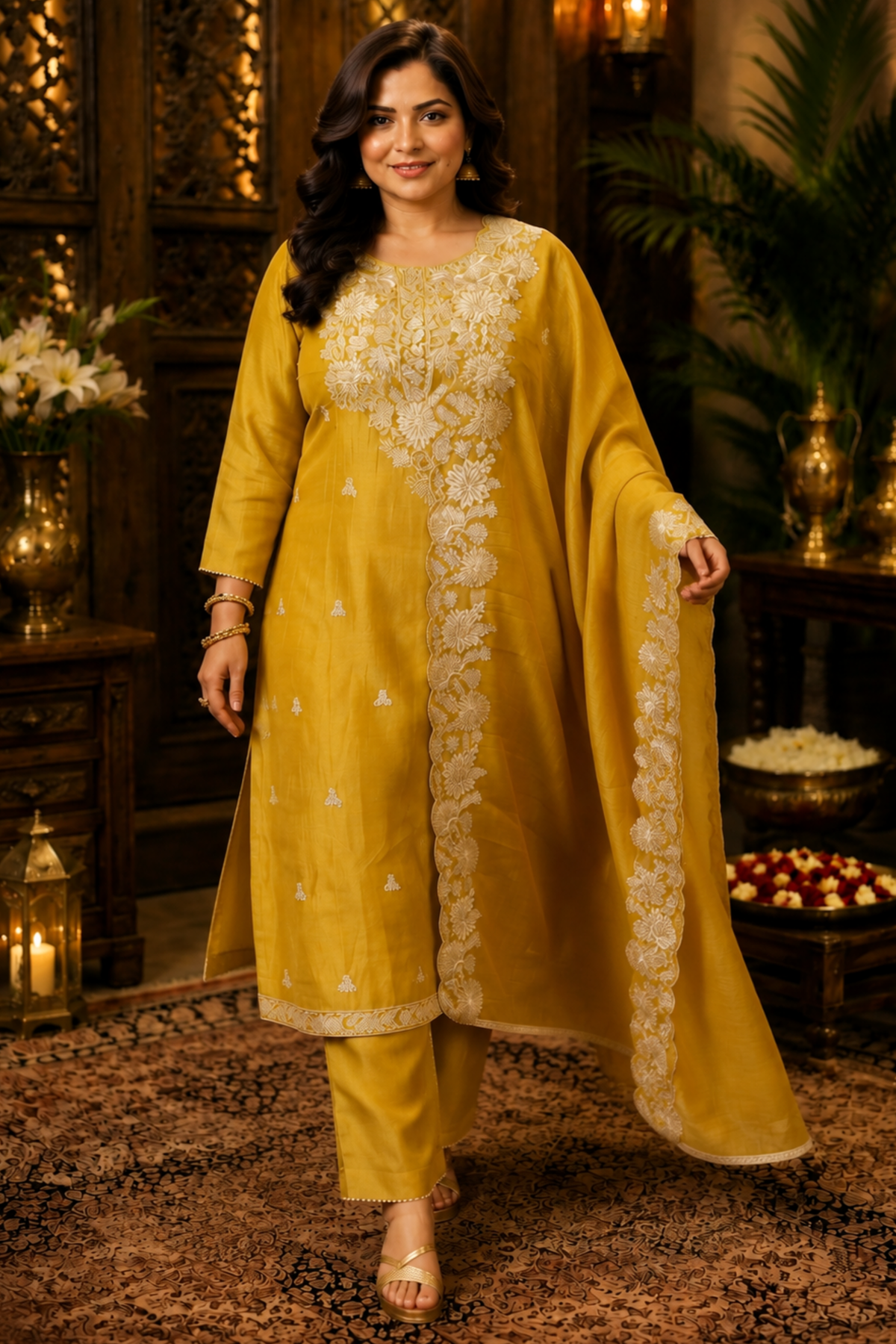 Aarvika Tissue Shimmer Suit With Zari Embroidery