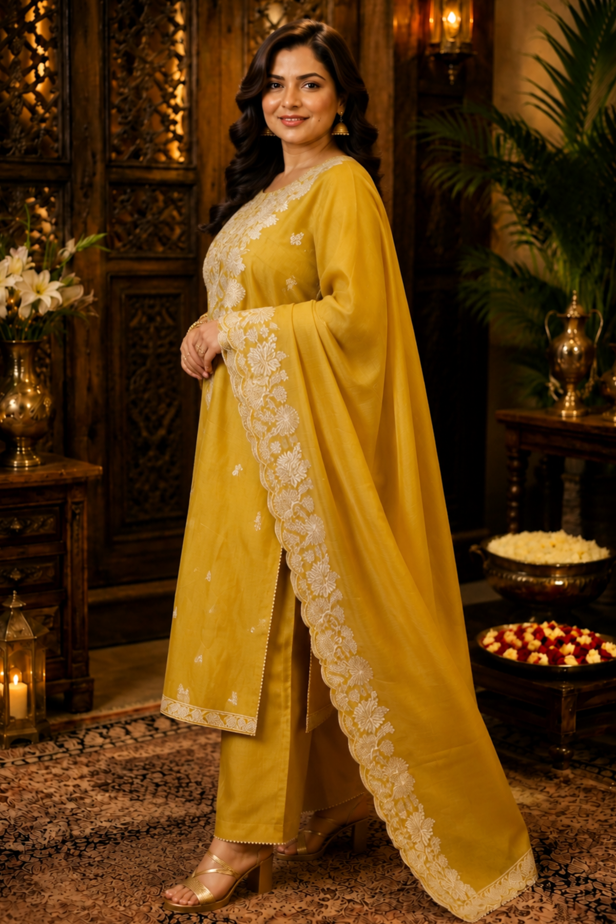 Aarvika Tissue Shimmer Suit With Zari Embroidery