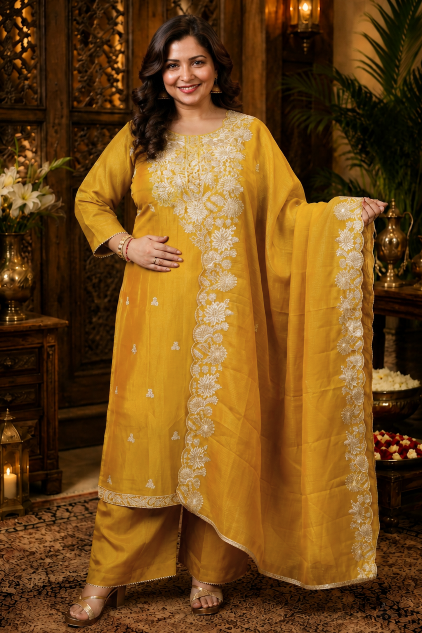 Aarvika Tissue Shimmer Suit With Zari Embroidery