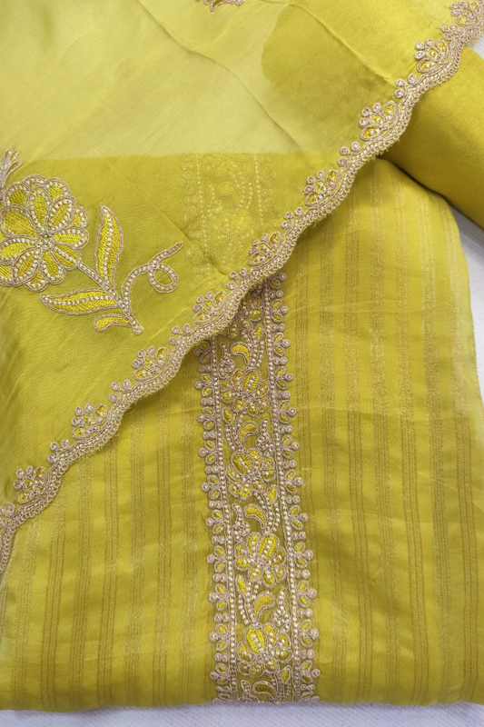 Olive Organza Shimmer Unstitched Suit