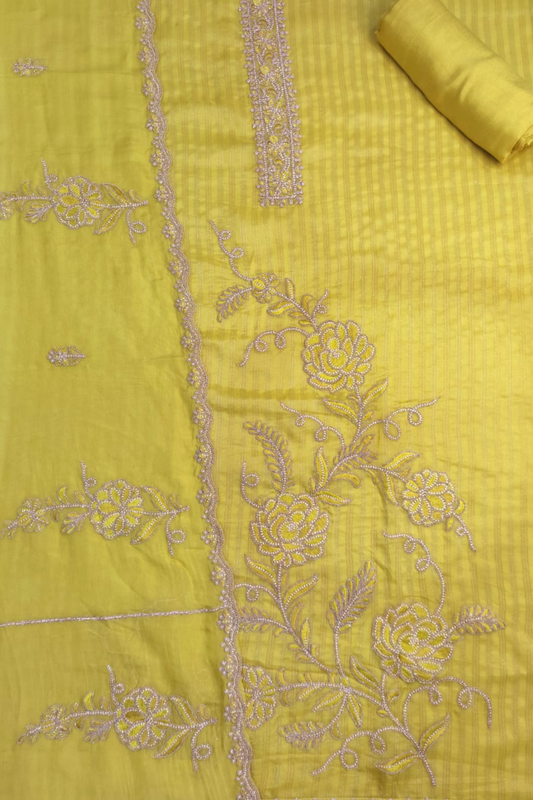 Olive Organza Shimmer Unstitched Suit