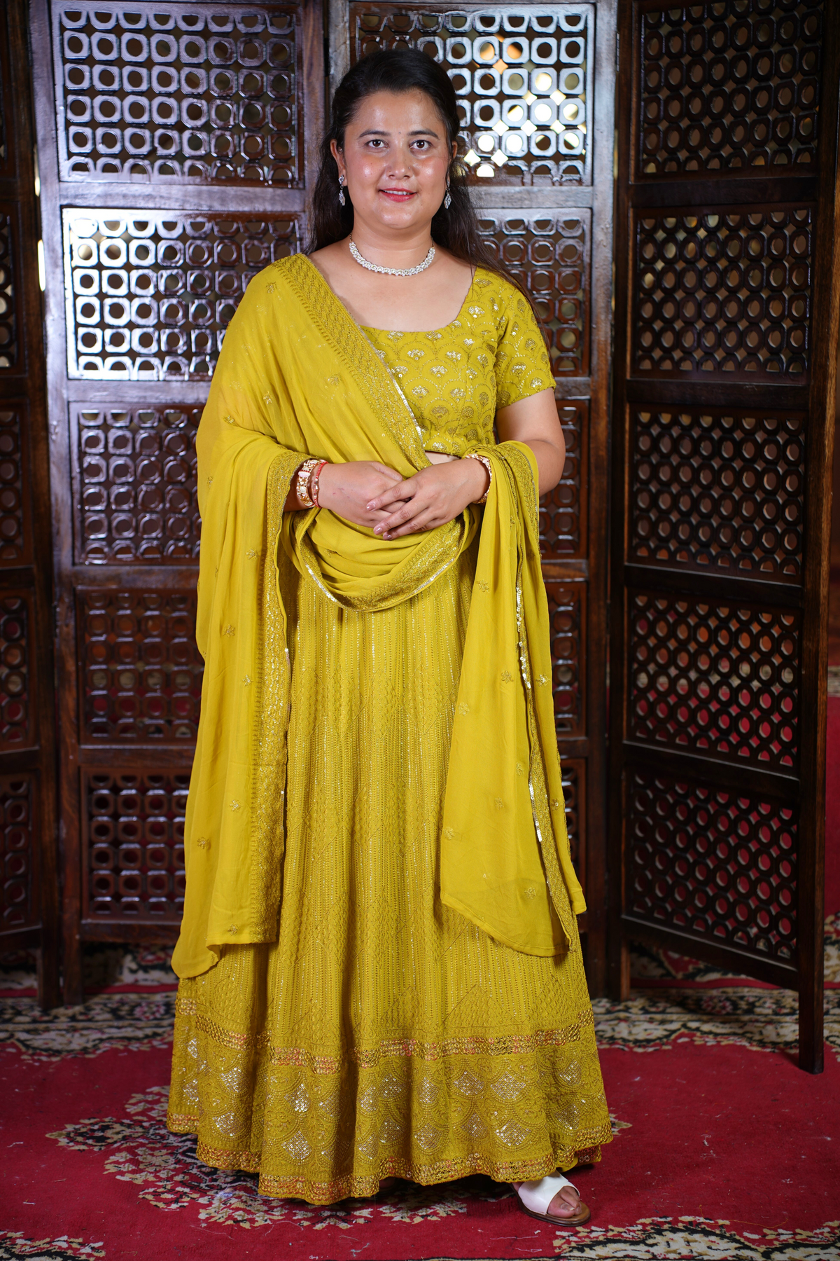 Olive Sequin Georgette Lehenga Set