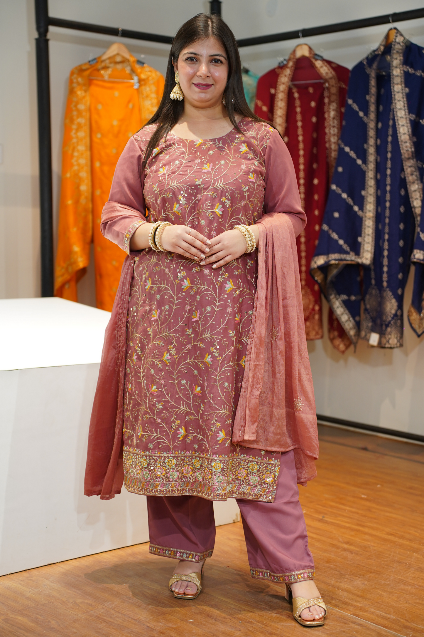 Onion Blush Embroidered Fancy Suit
