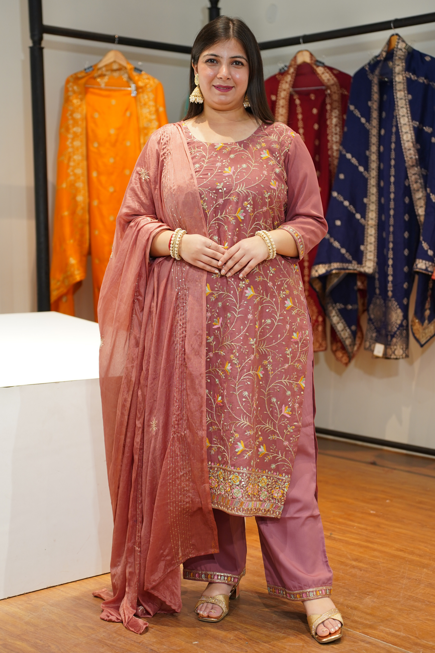 Onion Blush Embroidered Fancy Suit