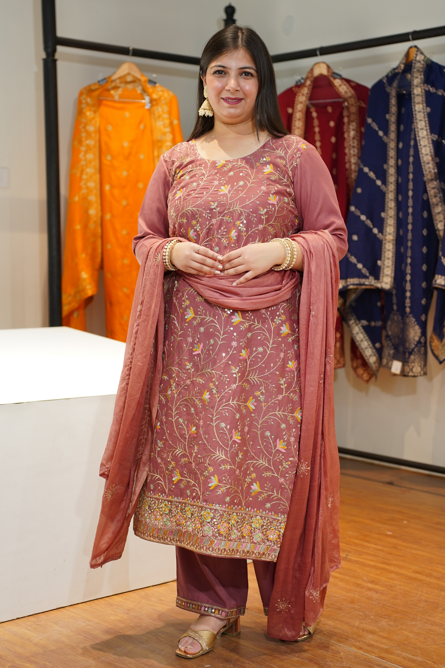 Onion Blush Embroidered Fancy Suit