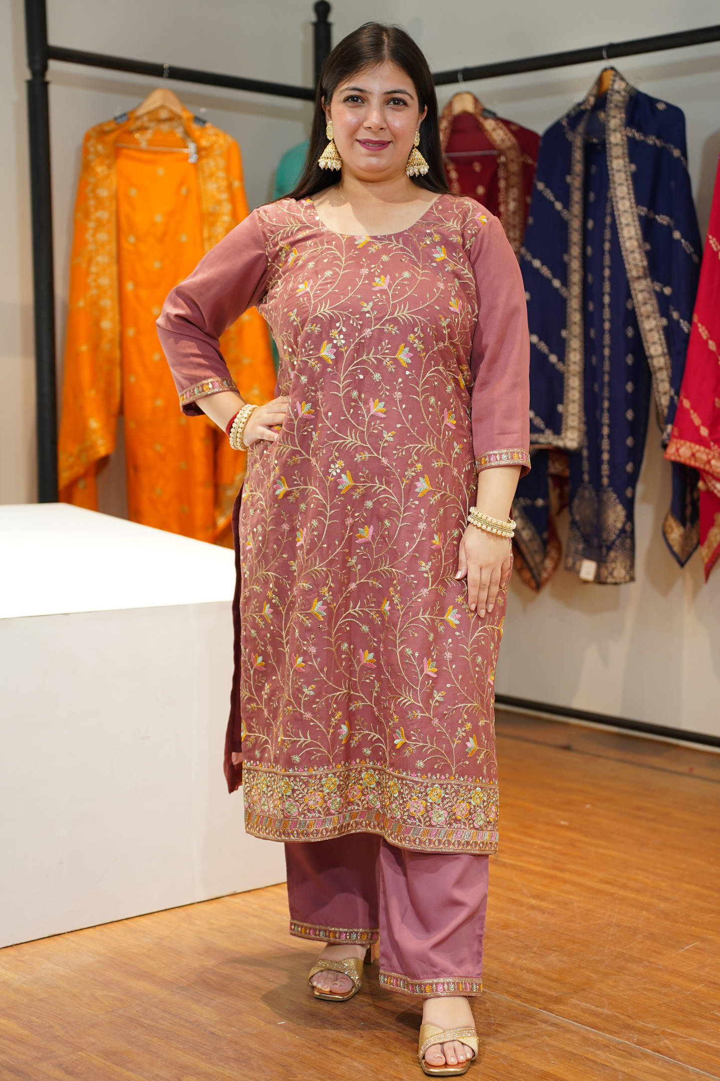 Onion Blush Embroidered Fancy Suit