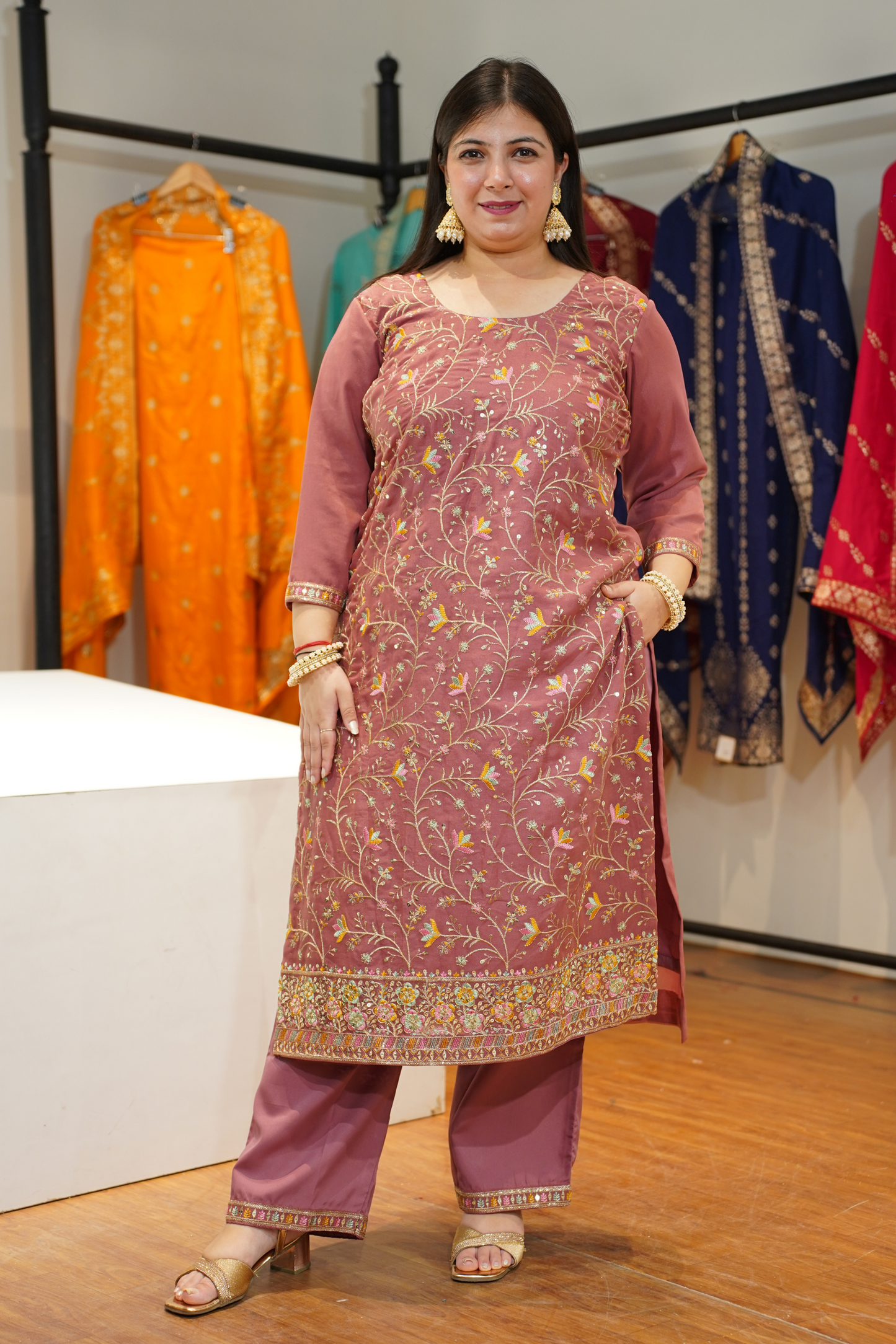 Onion Blush Embroidered Fancy Suit