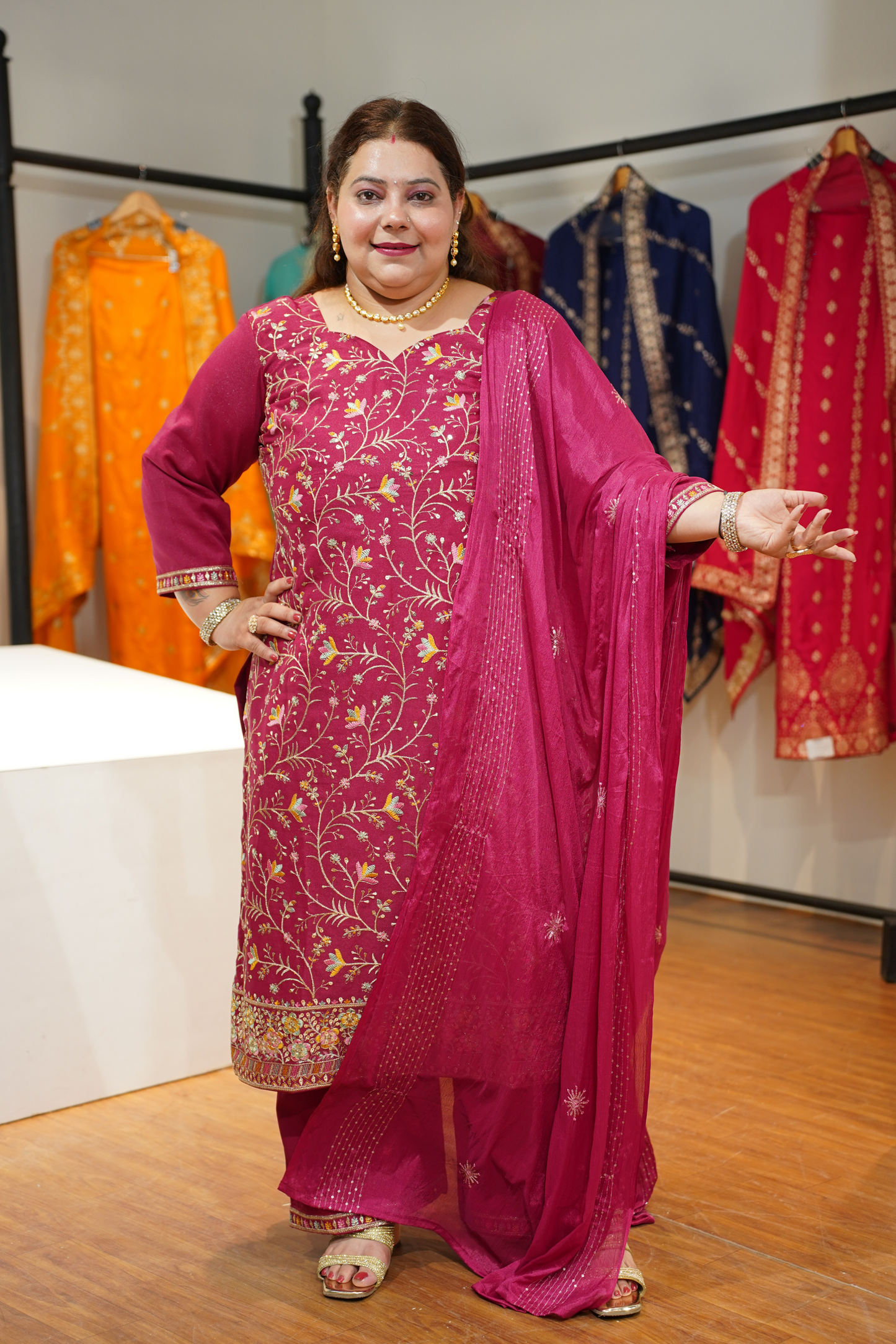 Onion Gulaabi Embroidered Fancy Suit