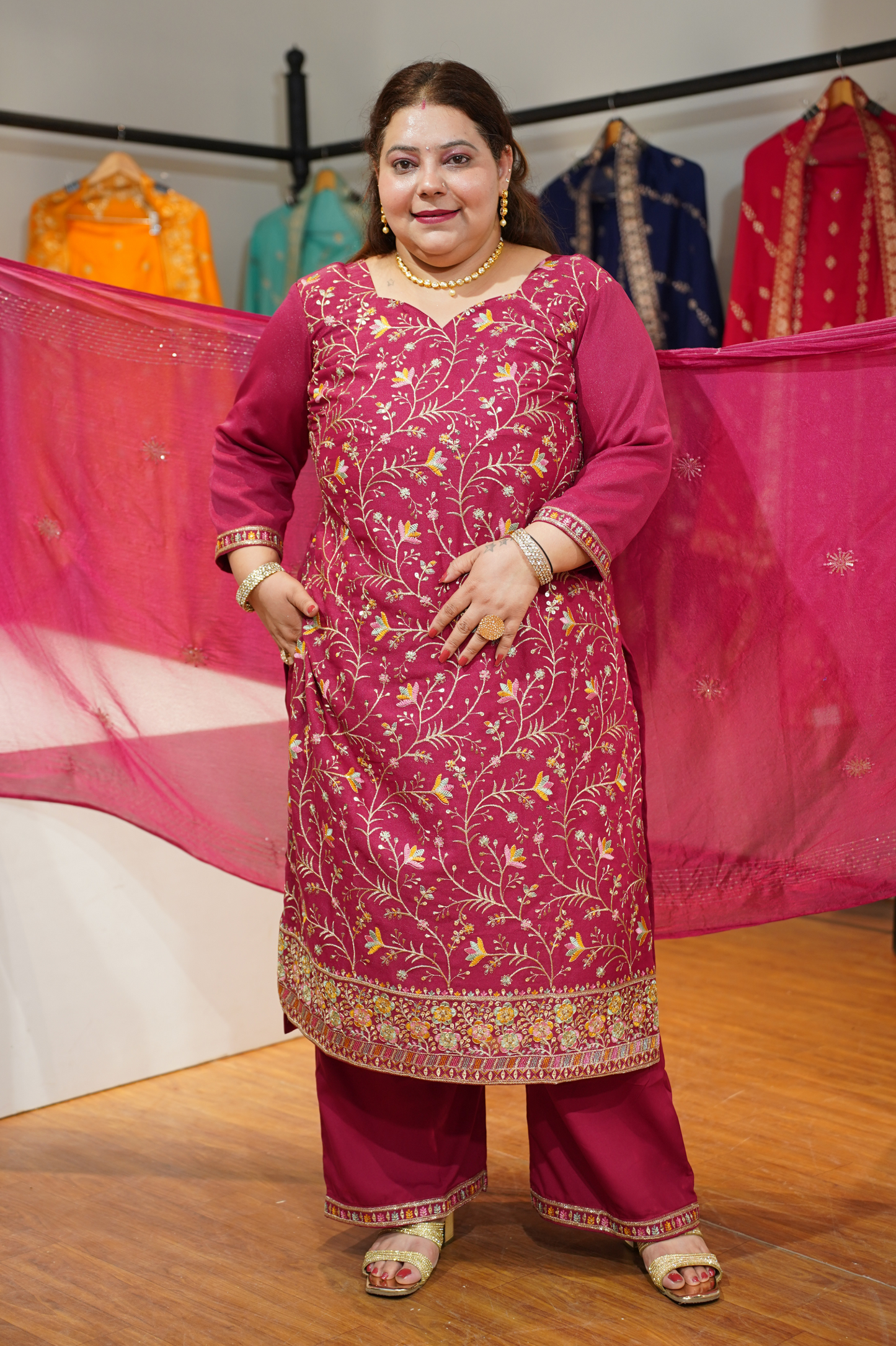 Onion Gulaabi Embroidered Fancy Suit