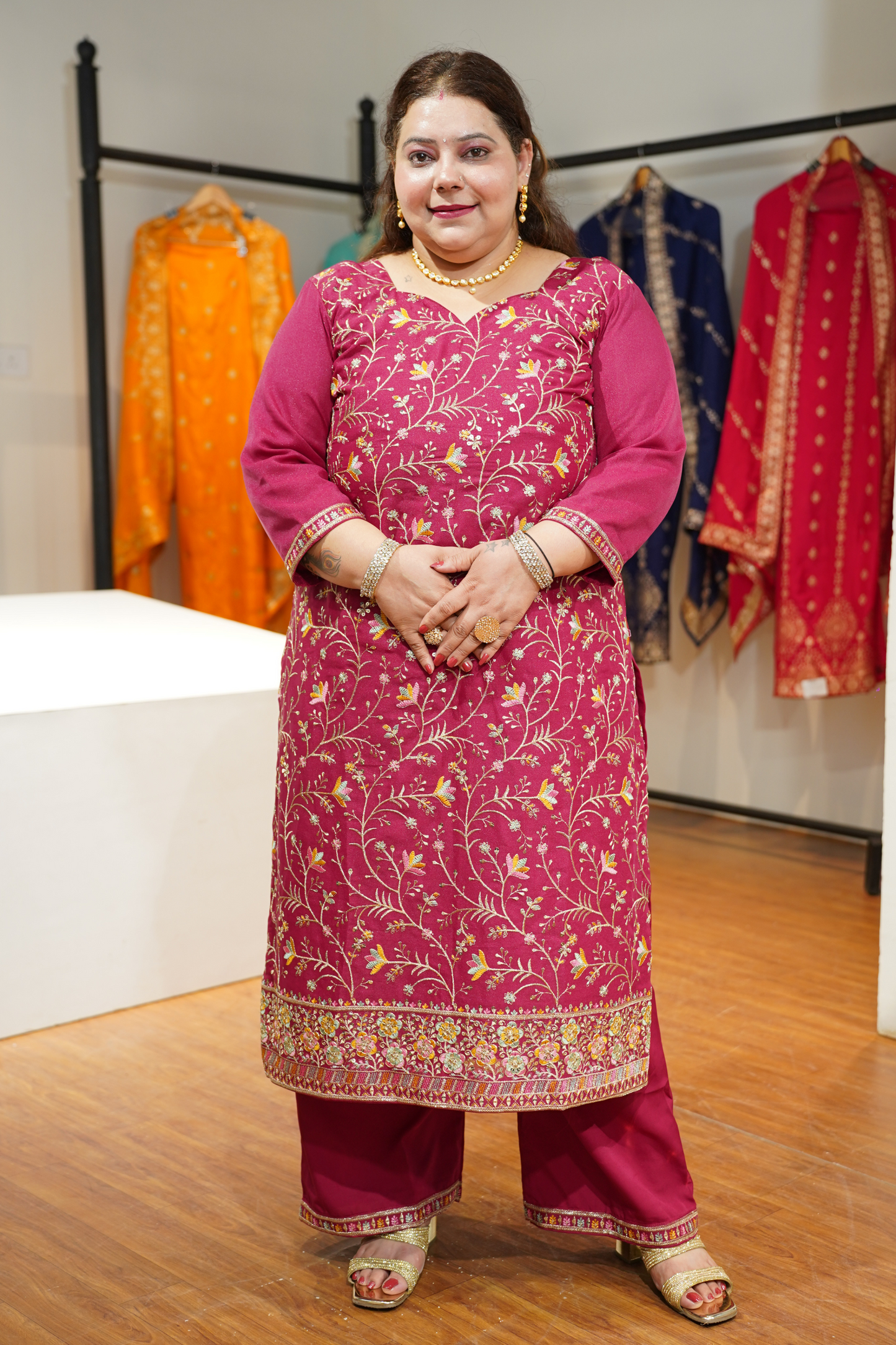 Onion Gulaabi Embroidered Fancy Suit