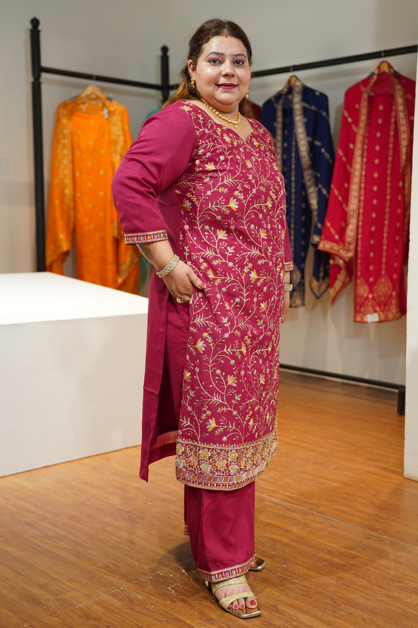 Onion Gulaabi Embroidered Fancy Suit