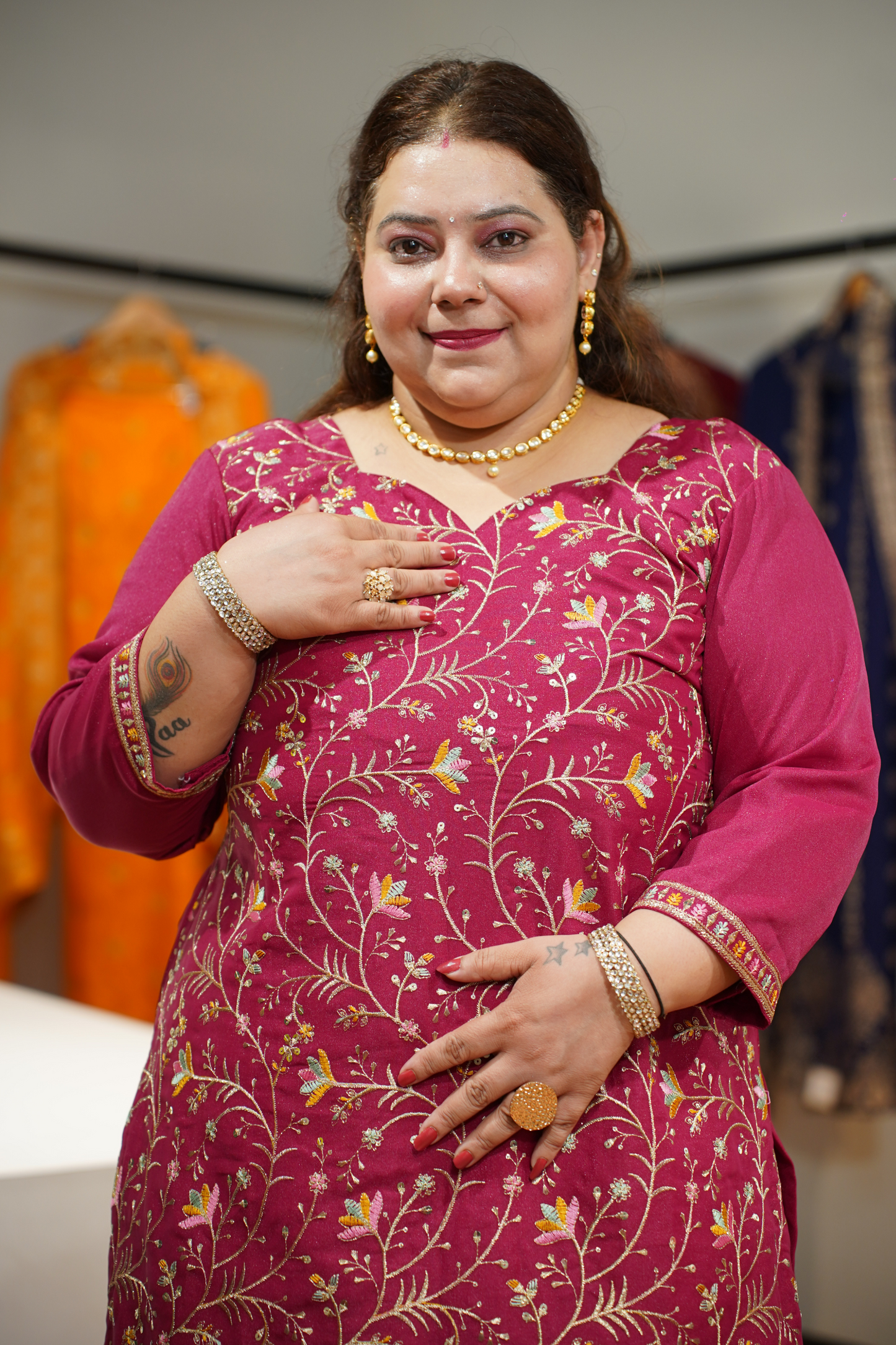 Onion Gulaabi Embroidered Fancy Suit